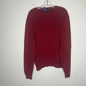 Vintage Polo Ralph Lauren Mens Pullover Sweater XL Red Pima Cotton V Neck Preppy